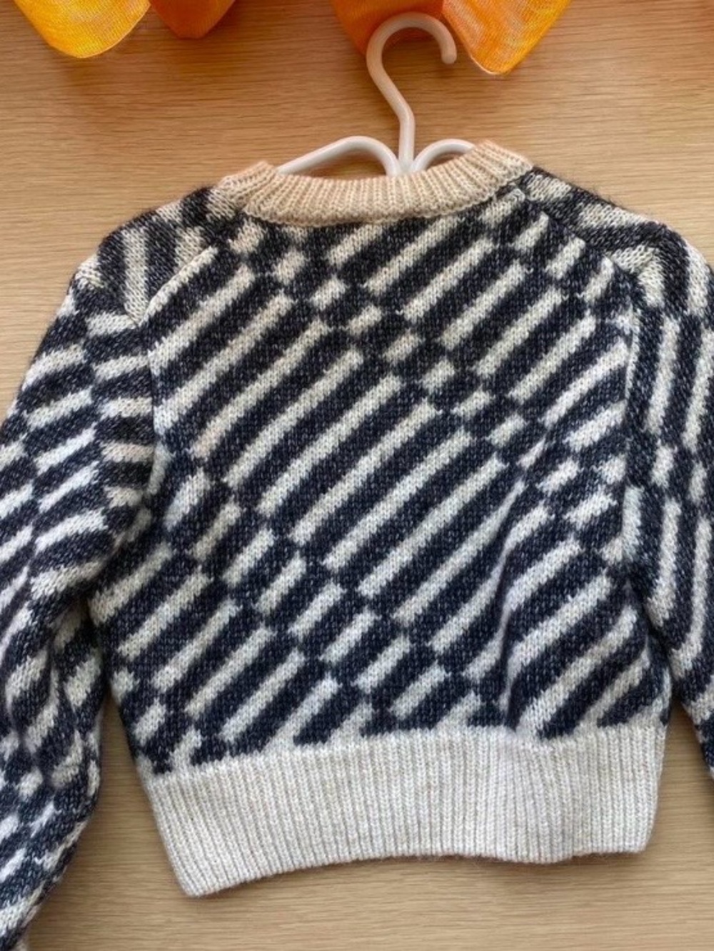 Striped Crewneck Sweater in Ivory and Charcoal - Picture 3 of 8